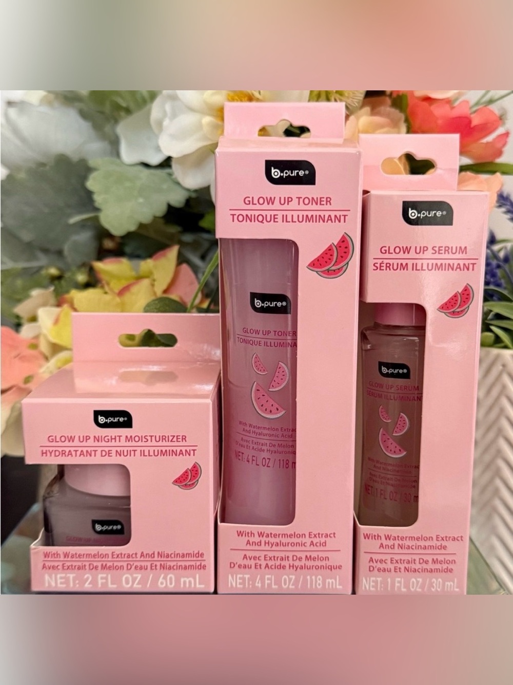 🆕🪷 B•PURE “GLOW UP” WATERMELON SKIN CARE 3-PIECE COLLECTION. BRAND NEW.